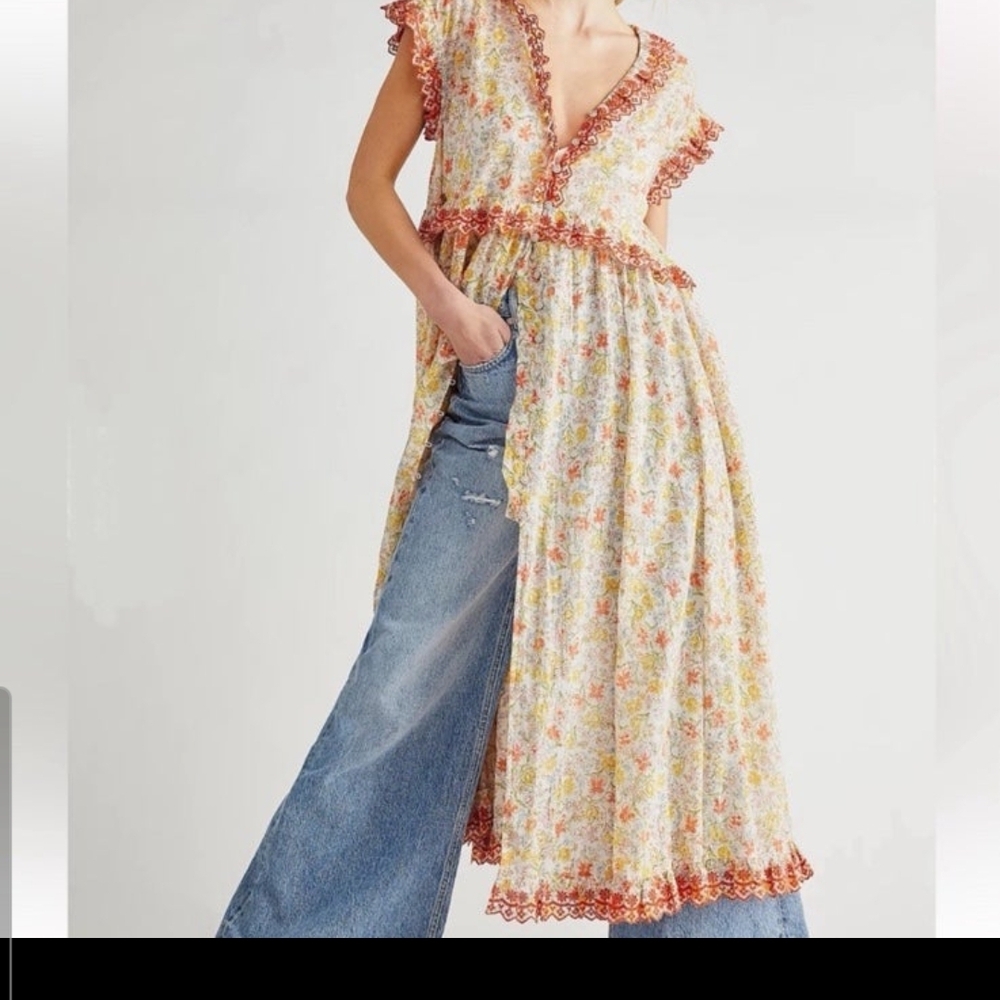 Free People Floral Dress with Red and Yellow Accents